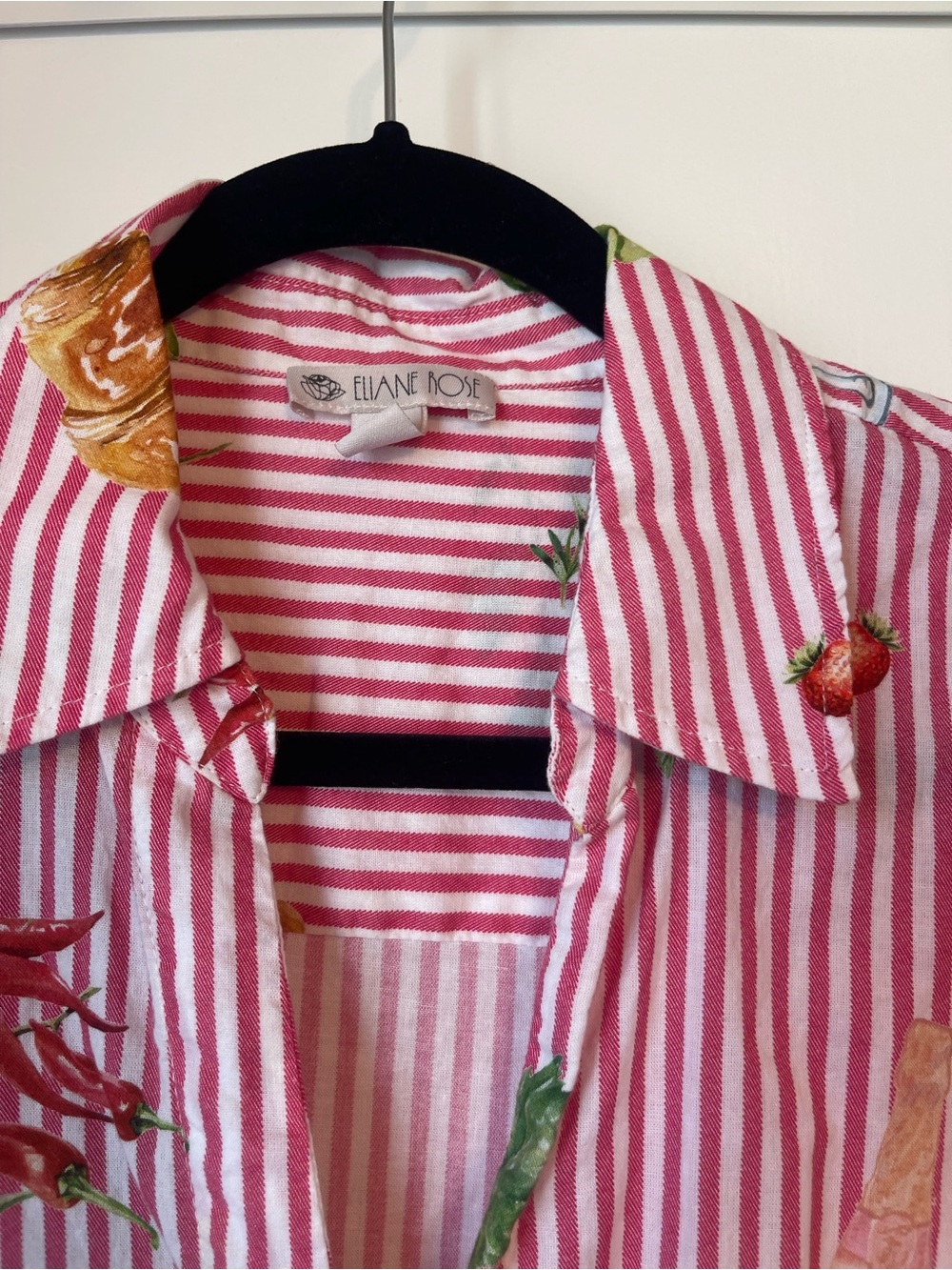 Elaine Rose Women's Pink Striped Button-Down Shirt with Playful Food Prints - Picture 2 of 12